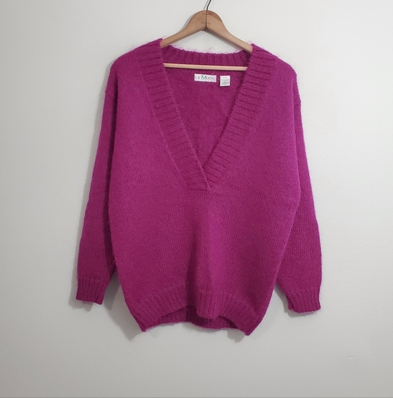 Vintage Le Moda Knitwear Magenta Mohair/Wool Sweater - Picture 1 of 3